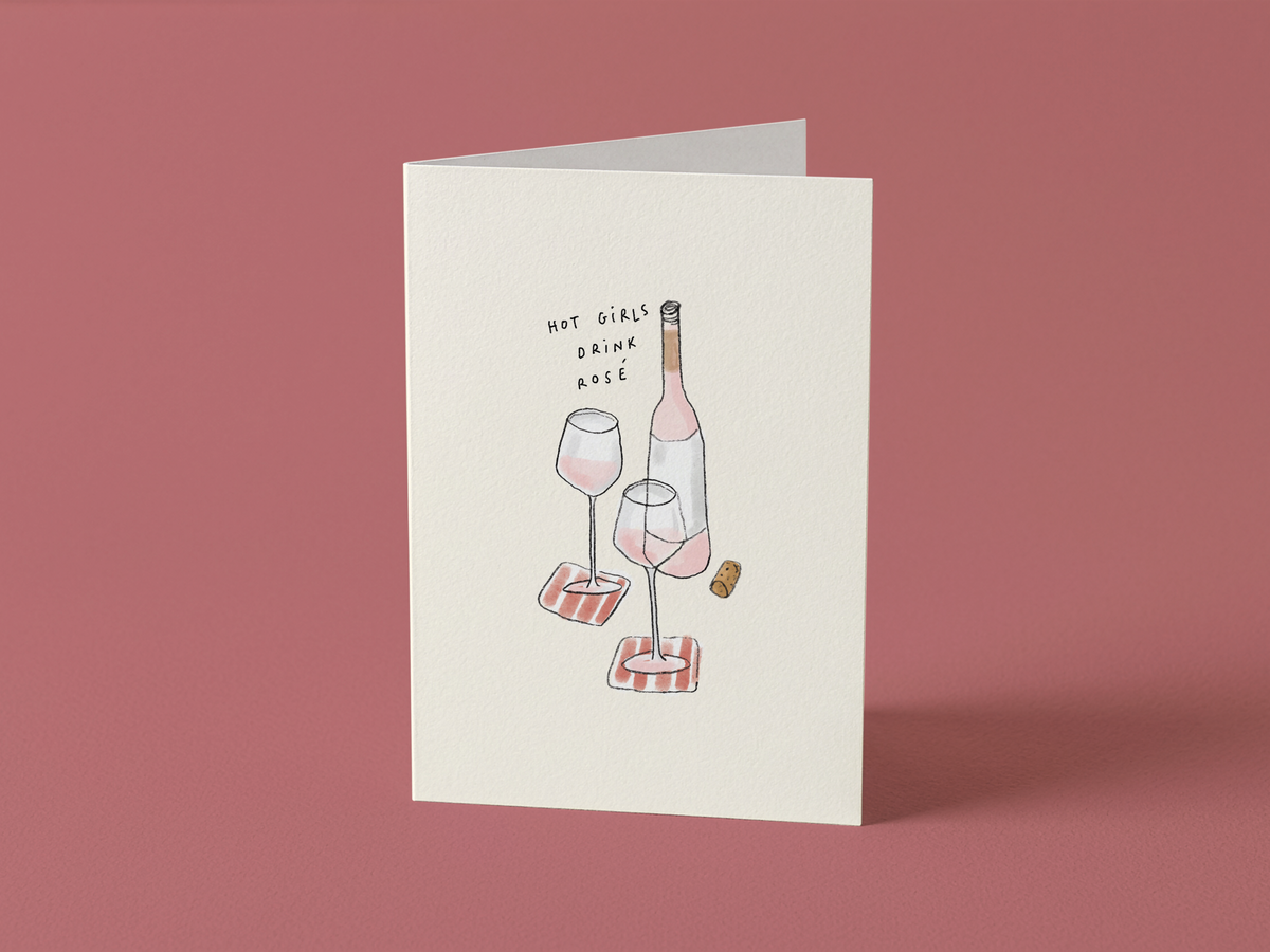 Hot Girls Drink Rose Card