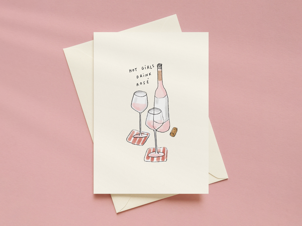 Hot Girls Drink Rose Card